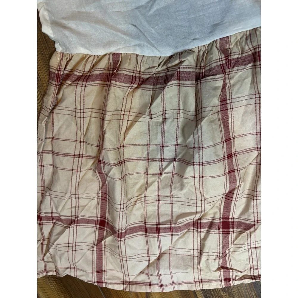 Mary Jane's Home Queen‎ Bed Skirt Red Beige Plaid Country Cottage Farmhouse